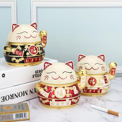 烟灰缸女家客茶几厅624可爱少ins风防飞灰带盖创意个性潮流招用财