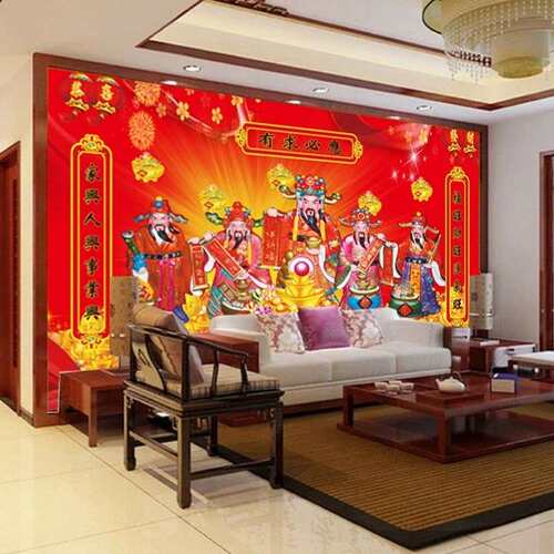 财神爷招财家用壁画墙布五路财神画财神背景墙布画神台防水3D壁纸