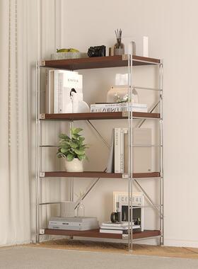 地钢木置物架日多层收纳架落储QRA物功架家用式多能书架原木风架