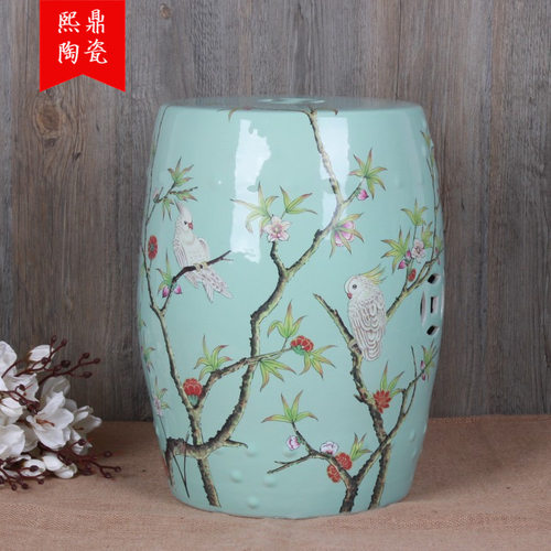 中空圆形陶瓷鼓凳花鸟陶瓷凳阳台客厅摆件中式复古创意梳妆凳批发