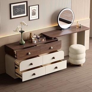 古麦XZG卷中风ELD带台灯收纳一体伸缩书桌卧室实木小户型梳妆化妆