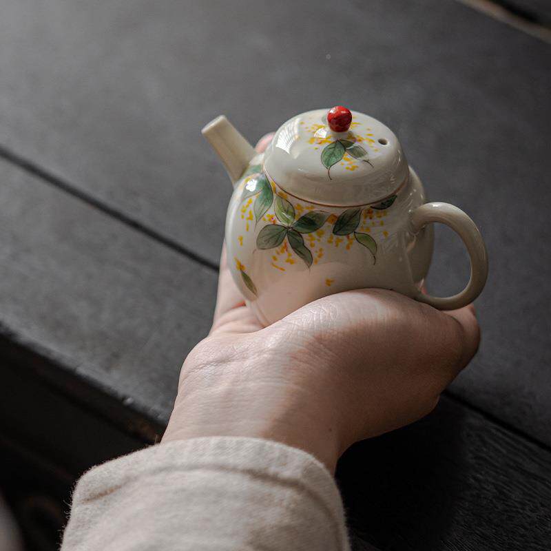 九XEG手绘桂匠花茶小风文壶釉下彩陶瓷茶壶个人泡壶家用过滤小品