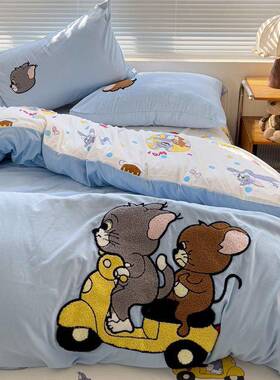 2025被新款水洗棉大版巾卡通RZJ毛绣四可爱童年回忆学生床单套三