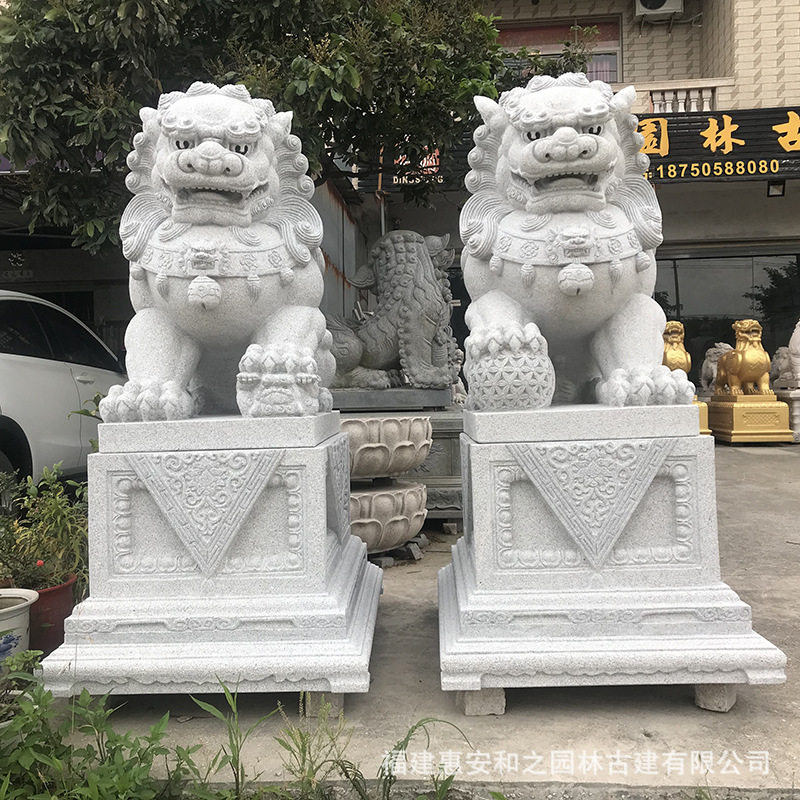 户外园林仿古石雕狮子一对定制