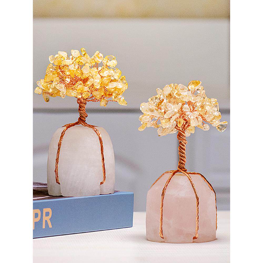 天间然黄晶办公桌装水饰摆件女生工位好物粉桌面电竞房JMO布置