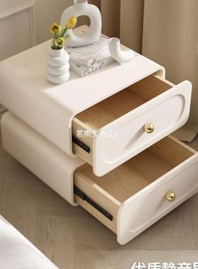 柜JK质卧HJP室家用轻奢实木床头简约现代法式奶油皮风储物柜黑色