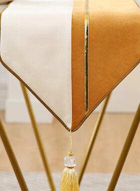 xt现条代轻奢桌餐桌装饰布长茶几中间旗布F76TSJTT蓝色茶y台巾简