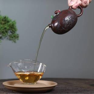 跨境宜兴人紫砂壶匠工手制作原矿古铜河乌泥QJP满刻豚西施泡茶壶