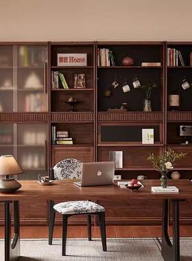 北美座黑胡桃木实木组合书柜一体物满JOS墙防尘示展柜卡客厅储柜