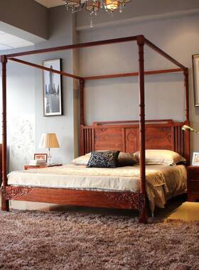 QAY家居东南亚风格家具实全木床UNW抽储屉物新中式榫卯床结构架子