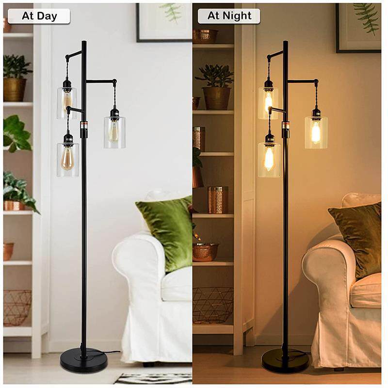 919简约工业调落地厅灯美式酒店客灯卧室立风式旋钮光玻璃灯罩落