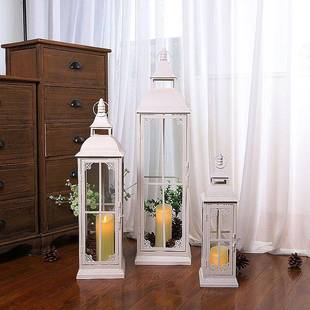 欧落式 饰648 浪外漫婚庆庭院户复古地防风灯手艺提玻璃蜡烛台铁装