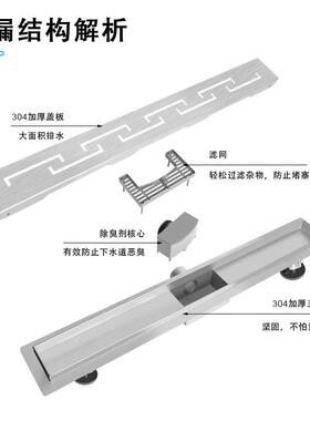 欧系侧U室S304排不锈钢地漏S酒58325店工程浴冲孔长条线形防臭地