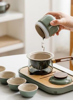 把旅侧行茶具套轻家用简约奢小套便携陶瓷茶叶罐一装壶四杯95650