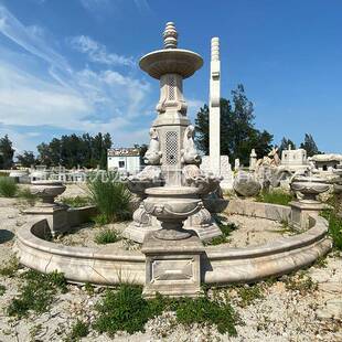 石雕SD-0398球喷泉风水黄锈石跌水花广钵别墅小区欧水式雕塑摆件