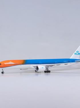带轮子带灯荷兰航空橙色骄傲波音B777仿真模型飞机民航客机47cm