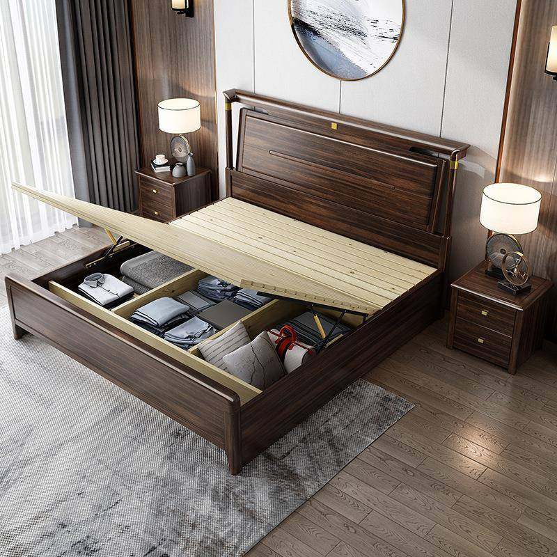 乌金木实木床主卧1.8米双人床婚床1.5米新中式单人床中国风家具