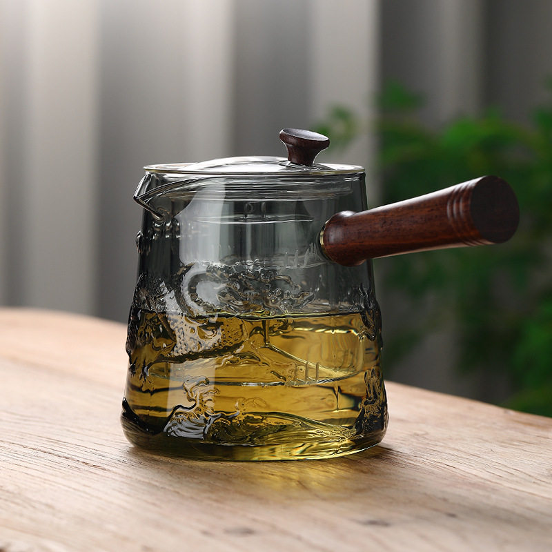 侧把煮茶壶玻璃加厚耐高温木把过滤煮茶器单壶电陶炉烧水茶具套装