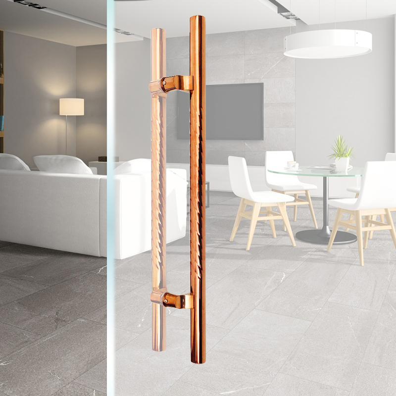 玻璃门把手黑钛中式大门拉手拐角推拉门拉手螺纹不锈钢玫瑰金拉手