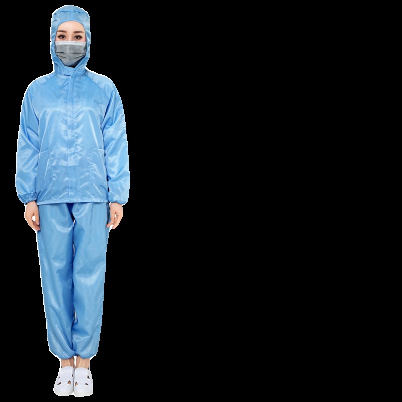 无尘服两件式连帽上衣短款男女工作衣防尘静电服蓝白洁净服养殖喷