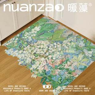 暖藻艺术感油画风门口地垫入户门垫可裁剪皮革脚垫可擦洗地毯耐脏