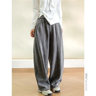 小耳出品 水洗做旧U质棉牛仔裤 宽松遮胯松紧腰直筒阔腿休闲裤女