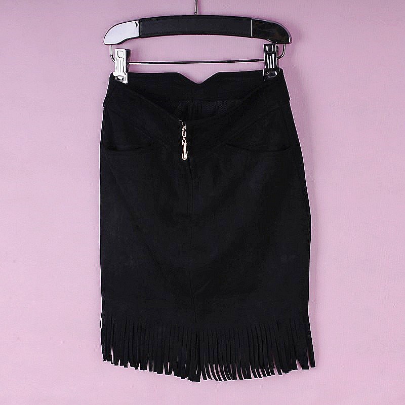 2024春秋款麂皮绒流苏半身裙a字裙女 高腰鹿皮绒包臀裙防走光大码