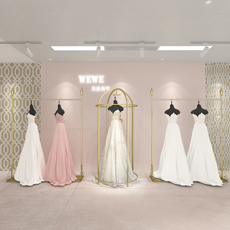 婚纱店高档落地展示架金色正侧挂衣架双层影楼挂西装礼服架子定制