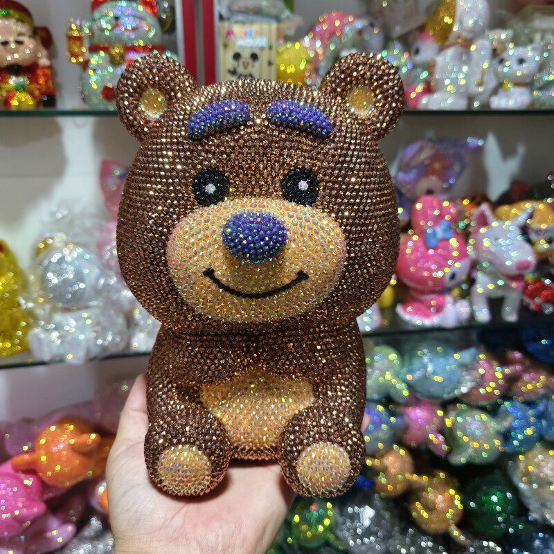 贴钻草莓熊镶钻存钱筒糖胶不怕摔卡通黏钻存钱罐摆件送礼生日礼品