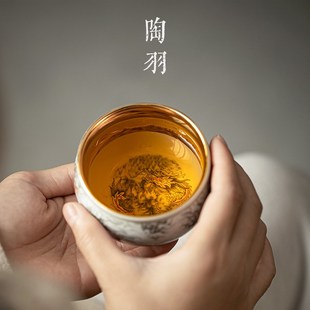 墨龙鎏金茶杯主人杯家用个人专用品茗杯单杯陶瓷功夫茶具茶碗杯子