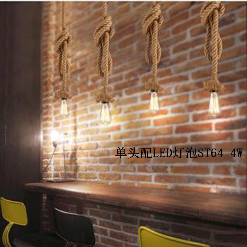 麻绳吊灯吧台酒吧客厅餐厅工业麻绳创意个性美式乡村复古吊灯包邮