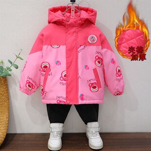 初春夹棉外套女童秋冬装2023新款中小女童二棉棉服女宝宝加棉加厚