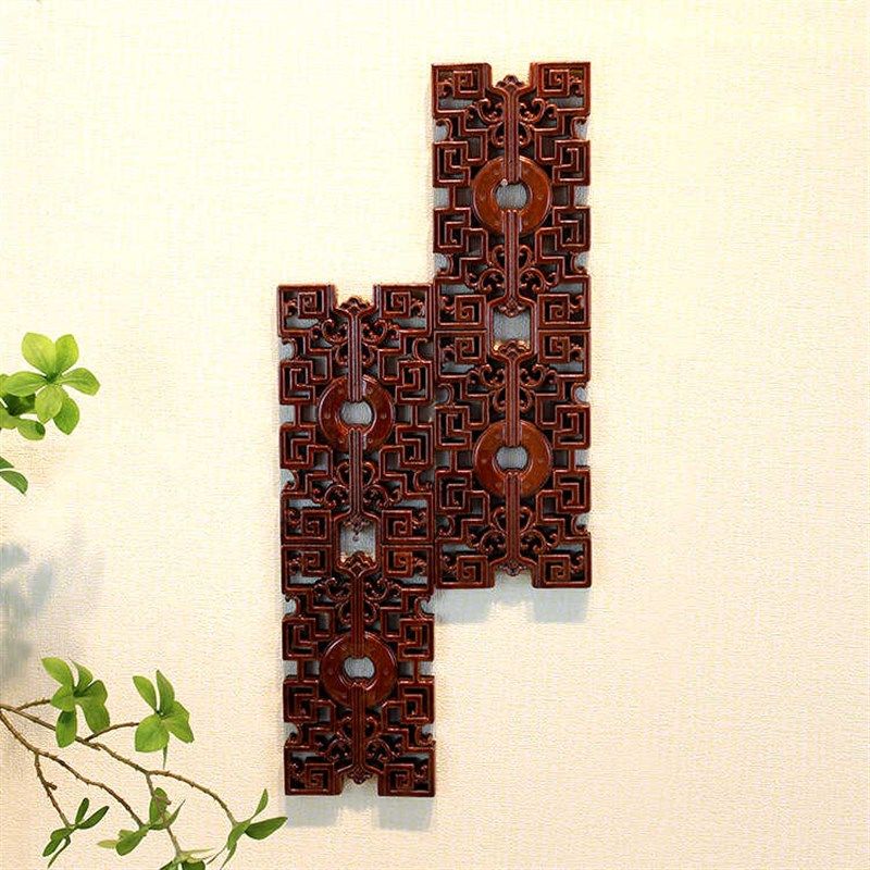 东阳木雕线条角花中式实木吊顶贴脚线香樟木镂空雕刻长方形工艺品