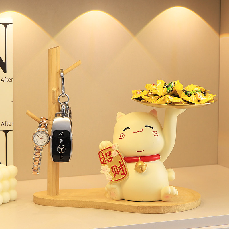 招财猫装放糖果盘子前台接待酒店铺吧台零食水果盘盒开业大吉摆件图片