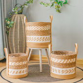 北欧编织花盆花篮天然海草藤编植物绿植大套盆家居装 饰花器收纳筐