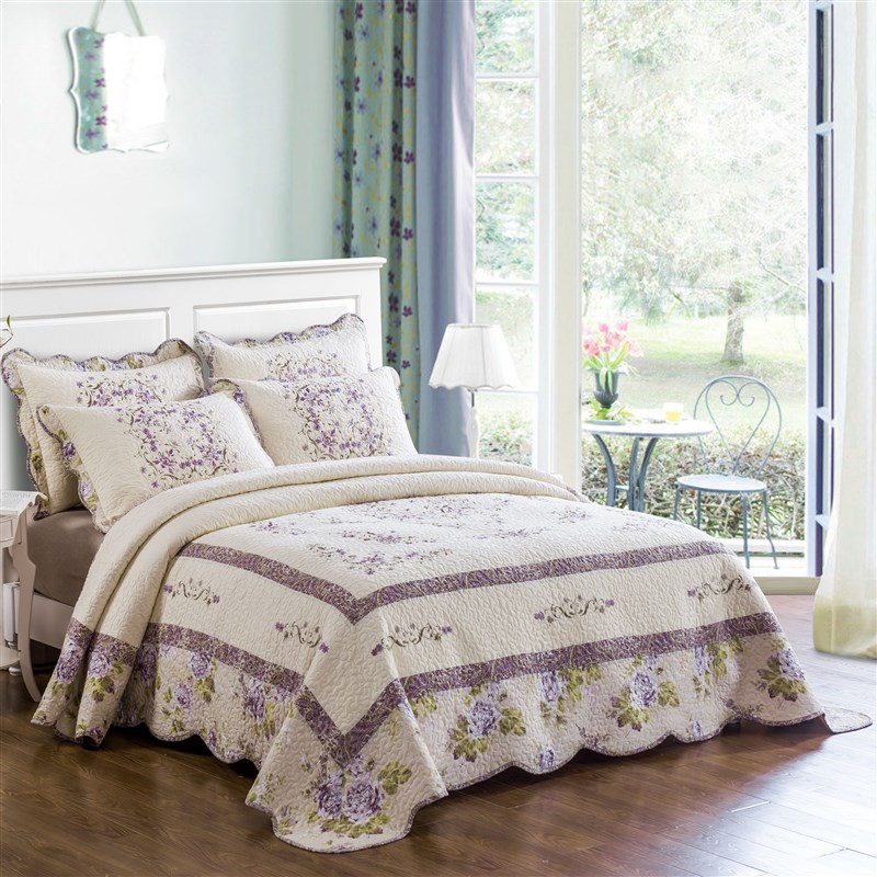 传统绣花衍缝被纯棉床盖三件套加厚床单防滑床罩全棉空调被绗缝被