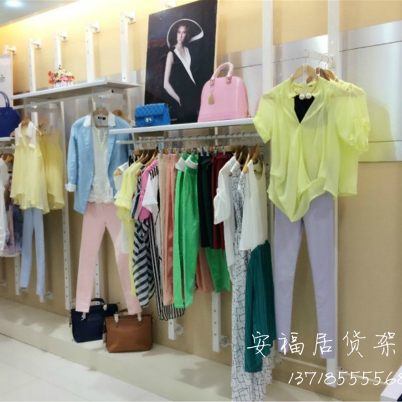 服装店货架上墙组合展示架童装白色女装正侧挂 衣服陈列道具加厚