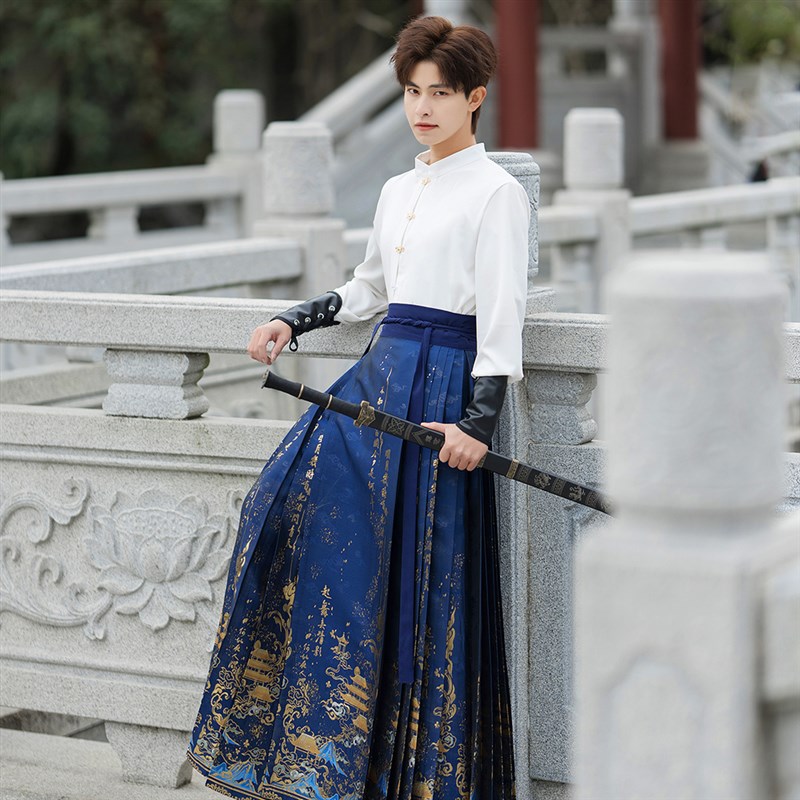可上班穿的马面裙2024新款男装织金国风汉服新中式立领上衣套装春