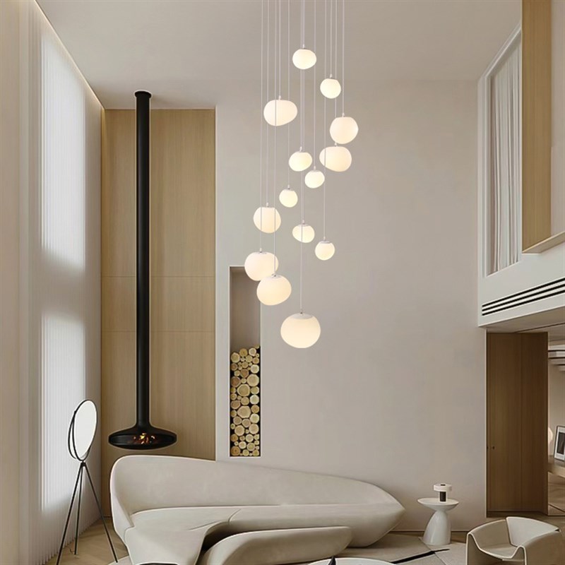 奶油风loft楼梯灯复式楼客厅灯中空挑空楼梯间公寓楼梯吊灯