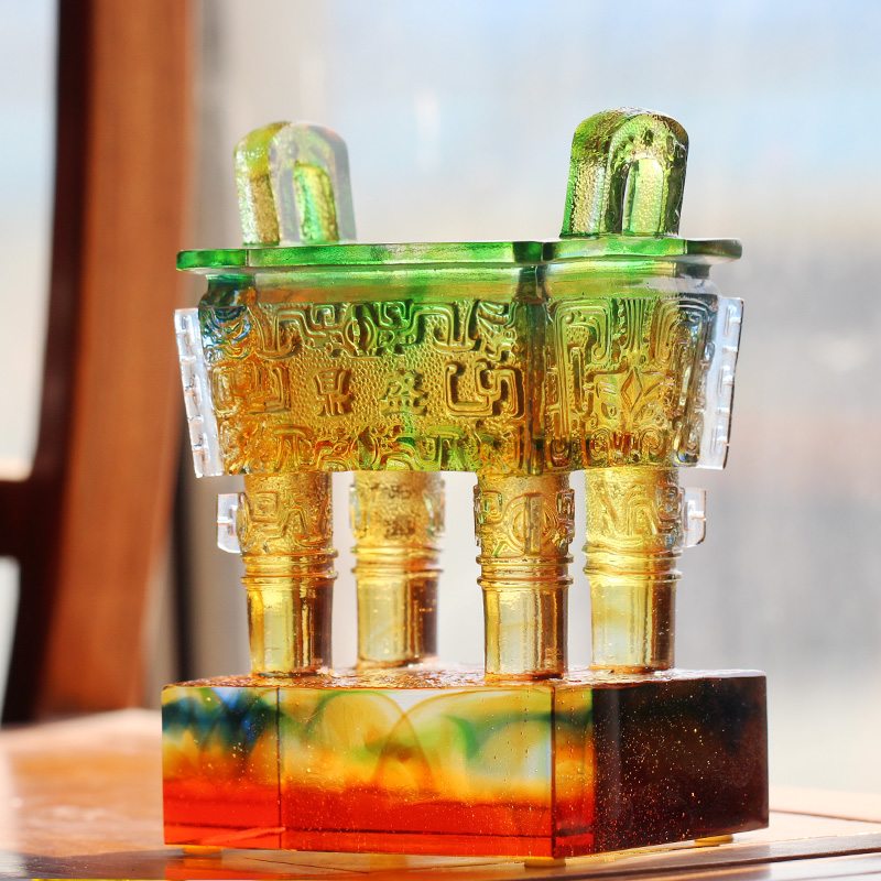 琉璃鼎盛四方鼎摆件居家客厅玄关办公室桌面装饰开业送礼工艺品