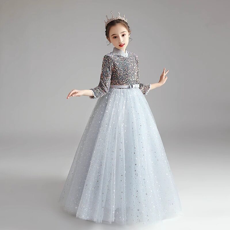 女童主持人高端礼服儿童钢琴演奏演出服花童小女孩公主裙走秀秋冬