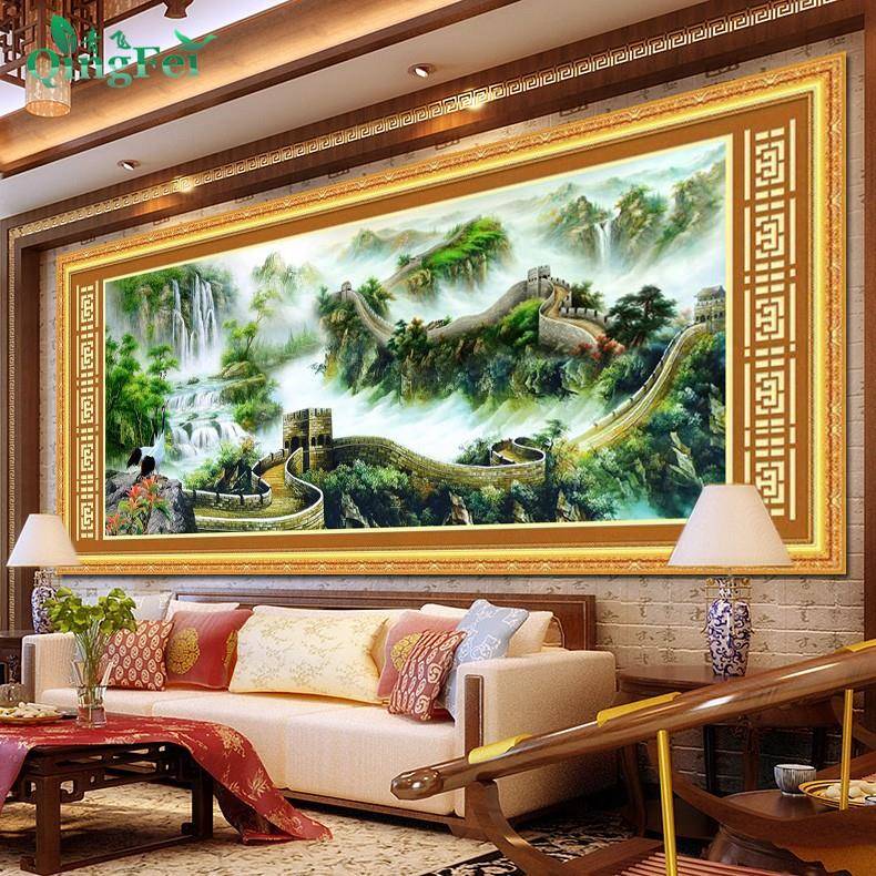 青飞精准印布万里长城十字绣财源滚滚万里江山风景大幅客厅包邮