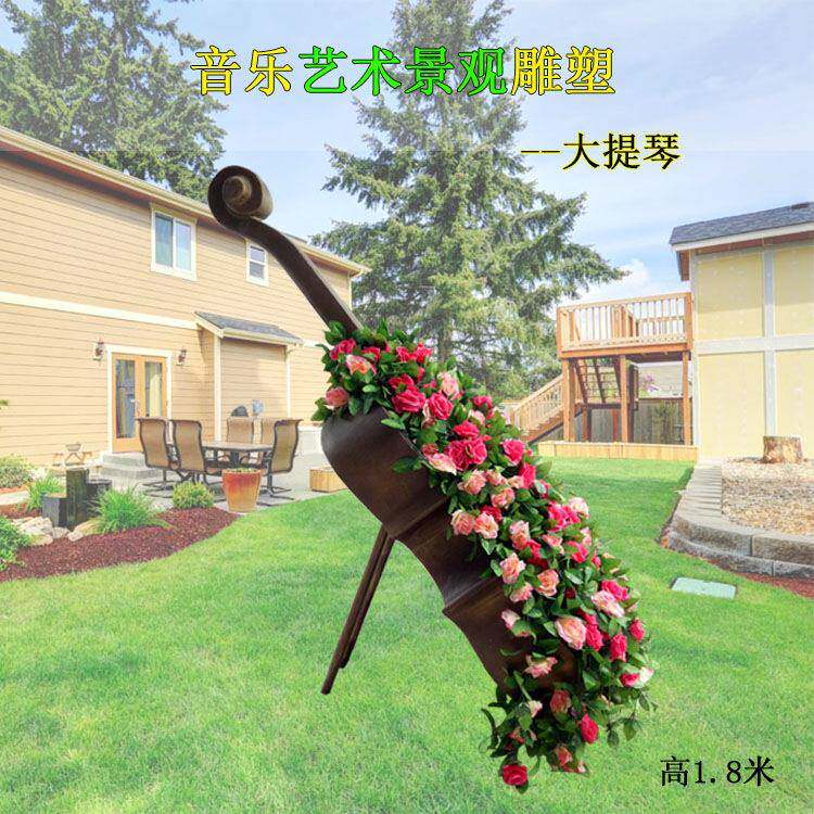 玻璃钢仿铜钢琴雕塑创意玫瑰花吉他雕塑音乐厅婚庆店装饰雕塑