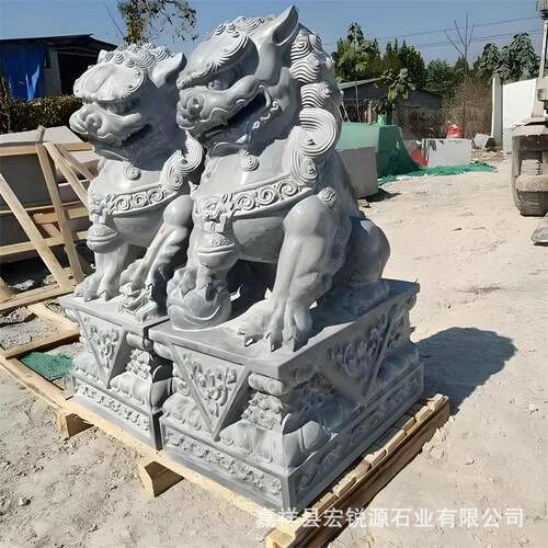 天然青石雕石狮子汉白玉精雕大门口装饰摆件门墩一对仿古迎门狮子