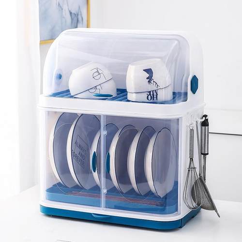 碗筷收纳盒双层碗架带盖餐装碗碟盘厨房沥水架置物架沥水塑料碗柜