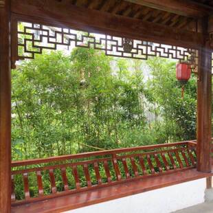 东阳木雕实木美人靠公园靠背座椅仿古挂落中式榫卯吴王靠椅