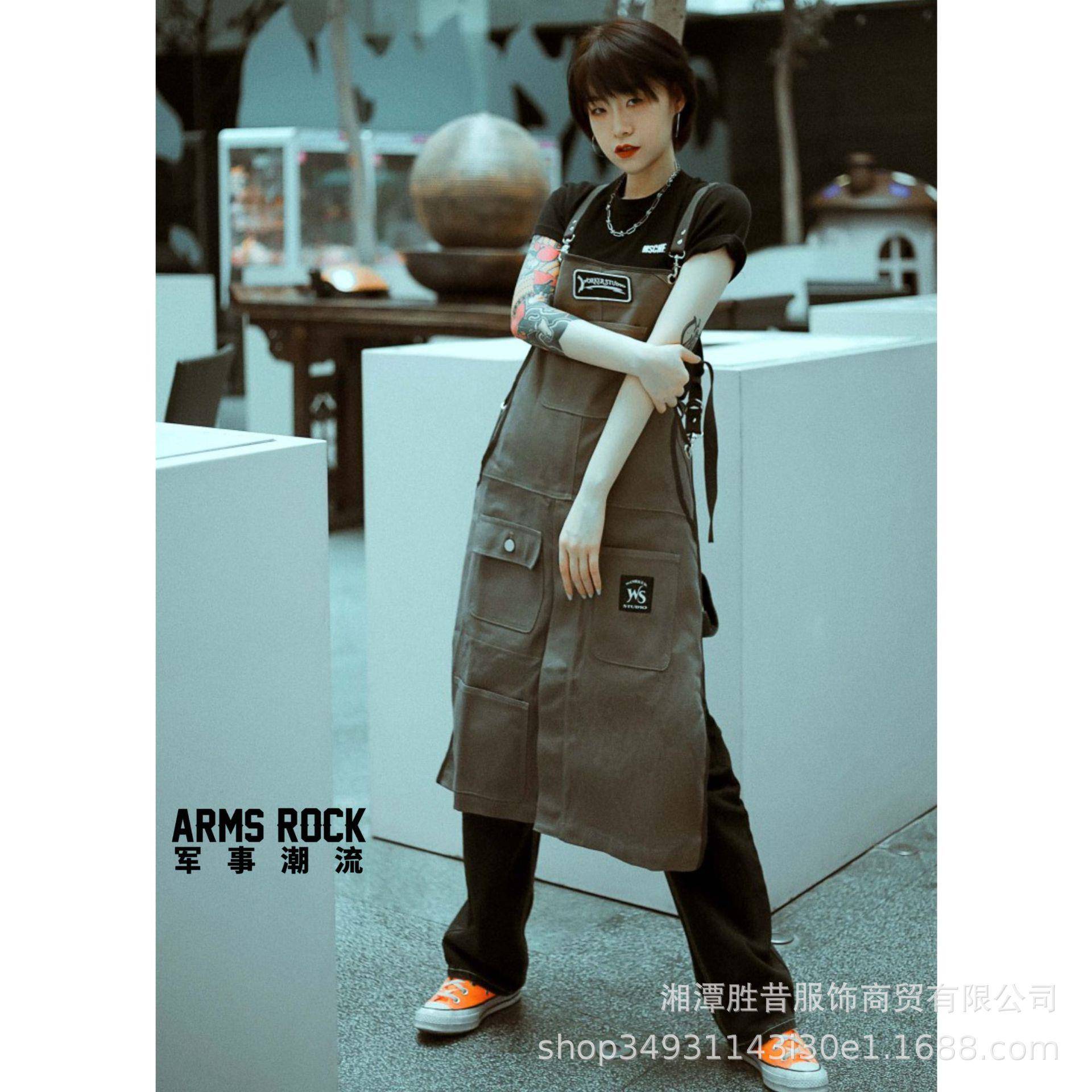 卡其色重磅帆布工装围裙复古日式无袖纹身工作服户外LOGO