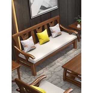 北欧新中式全实木沙发客厅组合小户型现代简约冬夏两用橡木三人位