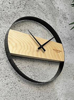 胡桃木实木挂钟极简业风钟原P2204木工日式静音时家客用厅挂墙装