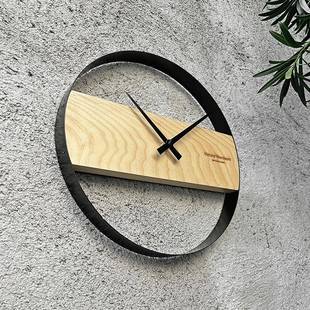 胡桃木实木挂钟极简业风钟原P2204木工日式 静音时家客用厅挂墙装